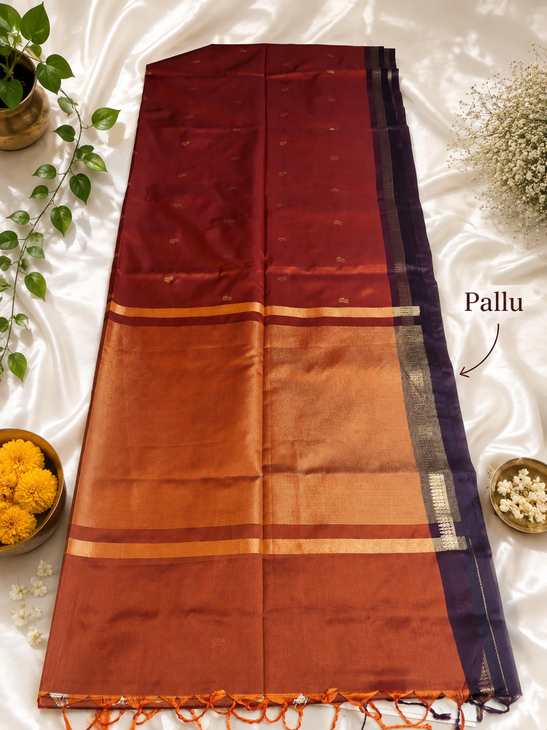 Rust Orange Kanjivaram Soft Silk Saree with Contrast Double Border