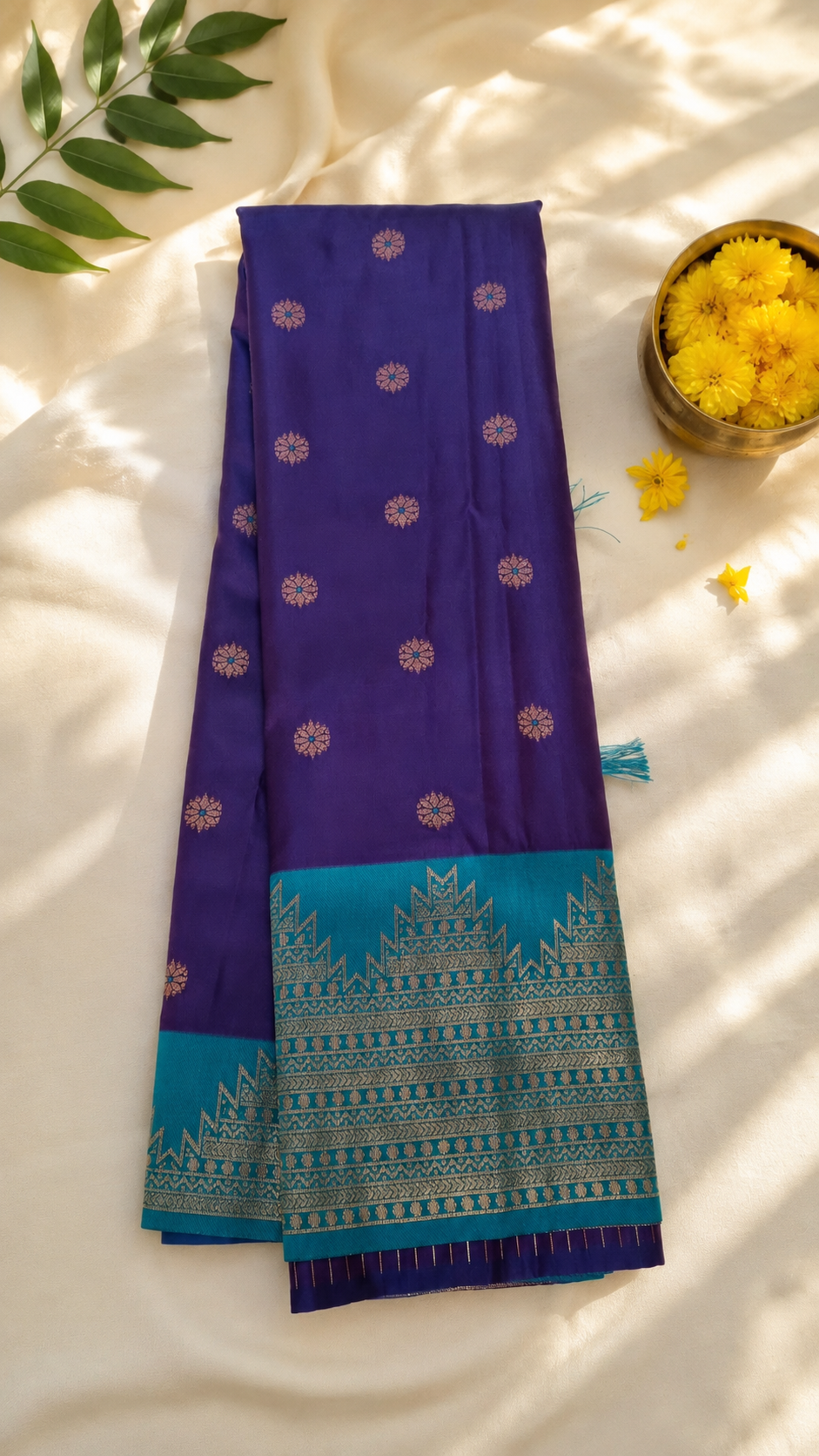 Royal Purple Soft Silk Kanjivaram Saree with Peacock Blue Zari Border