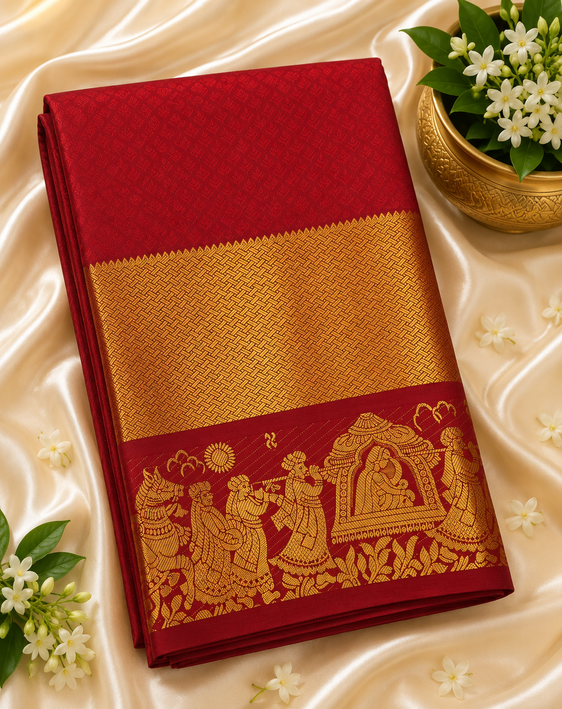 Festive Red Soft Silk Saree with Rich Gold Border