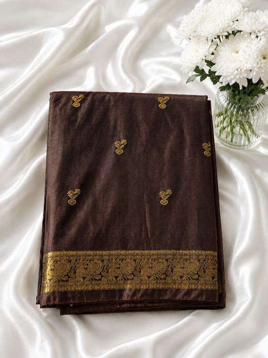 ✨ Elegant Coffee Brown Kanjivaram Saree with Golden Zari Pallu