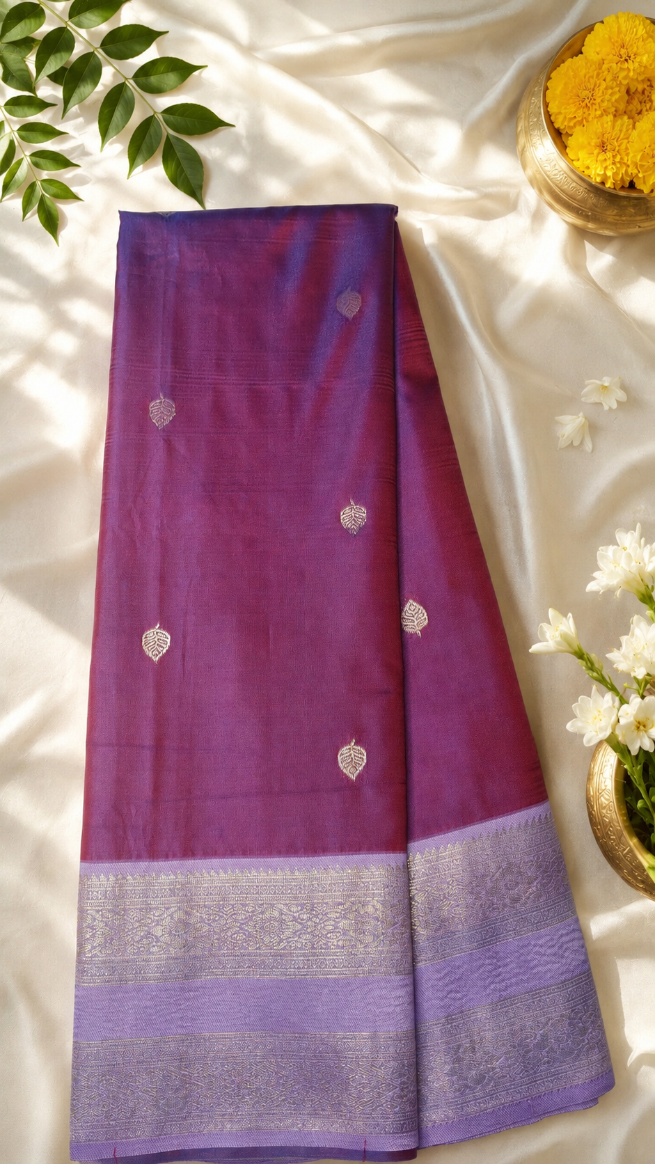 Purple Dual-Tone Soft Silk Kanjivaram Saree with Lavender Silver Zari Pallu