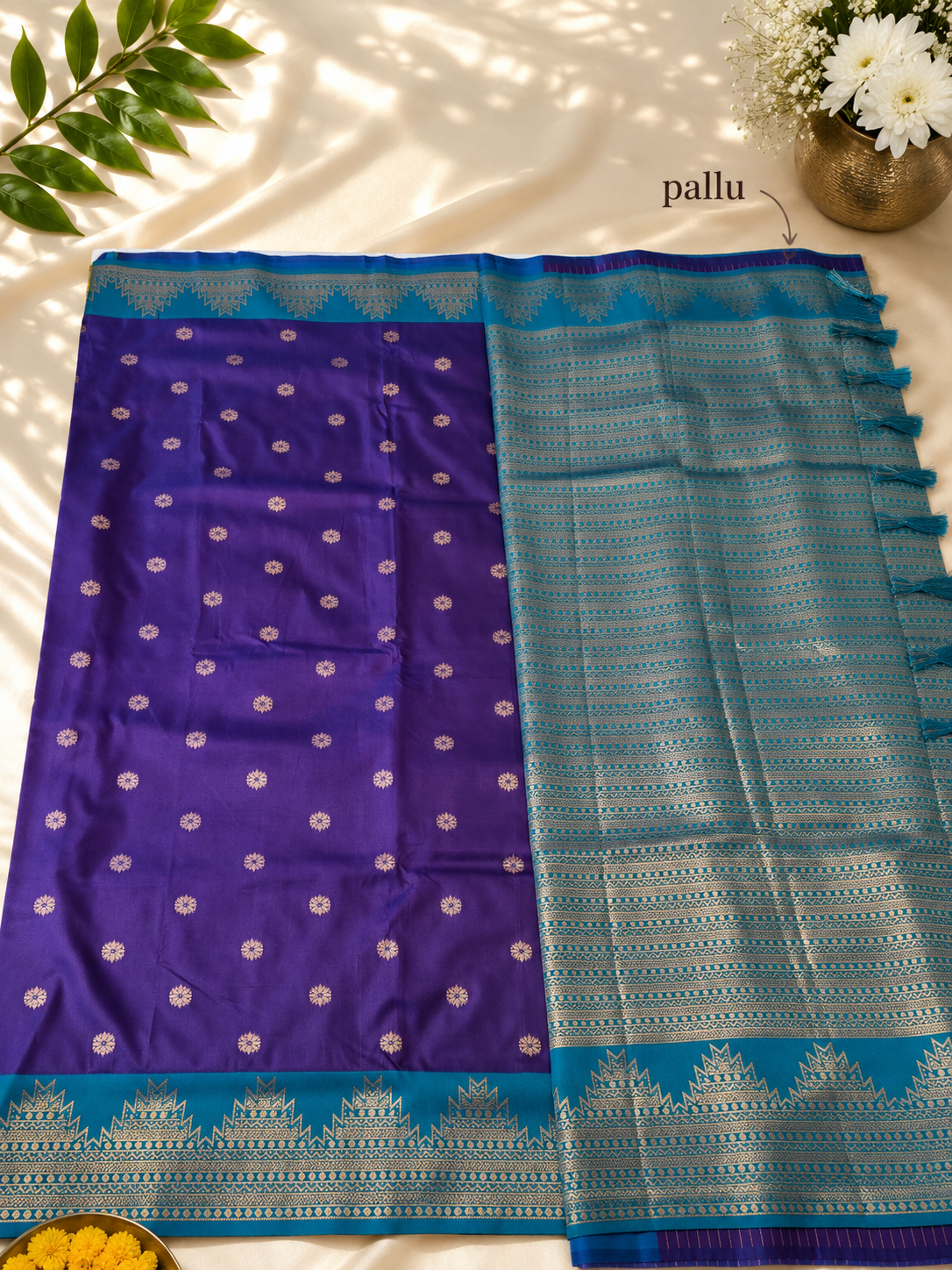 Royal Purple Soft Silk Kanjivaram Saree with Peacock Blue Zari Border