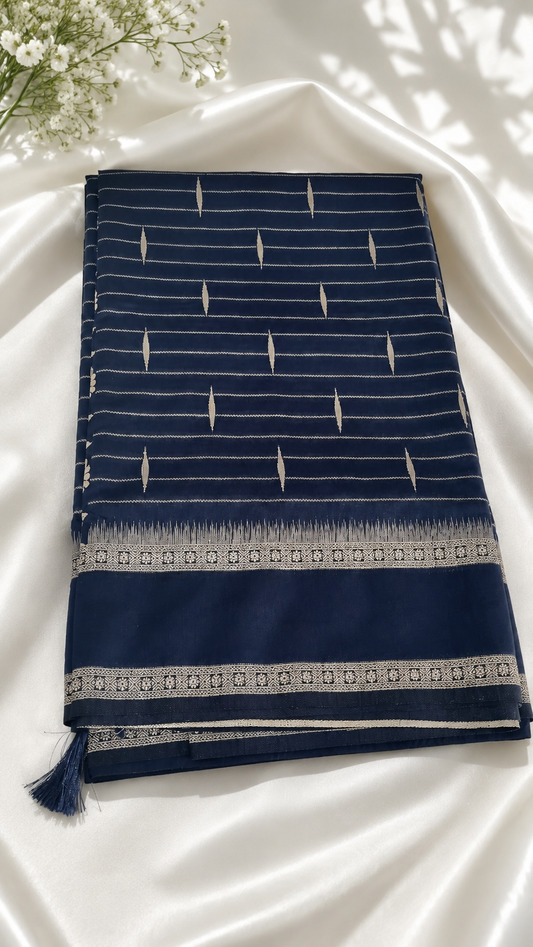Navy Blue Veldhari Krishna Tilak Silk Saree