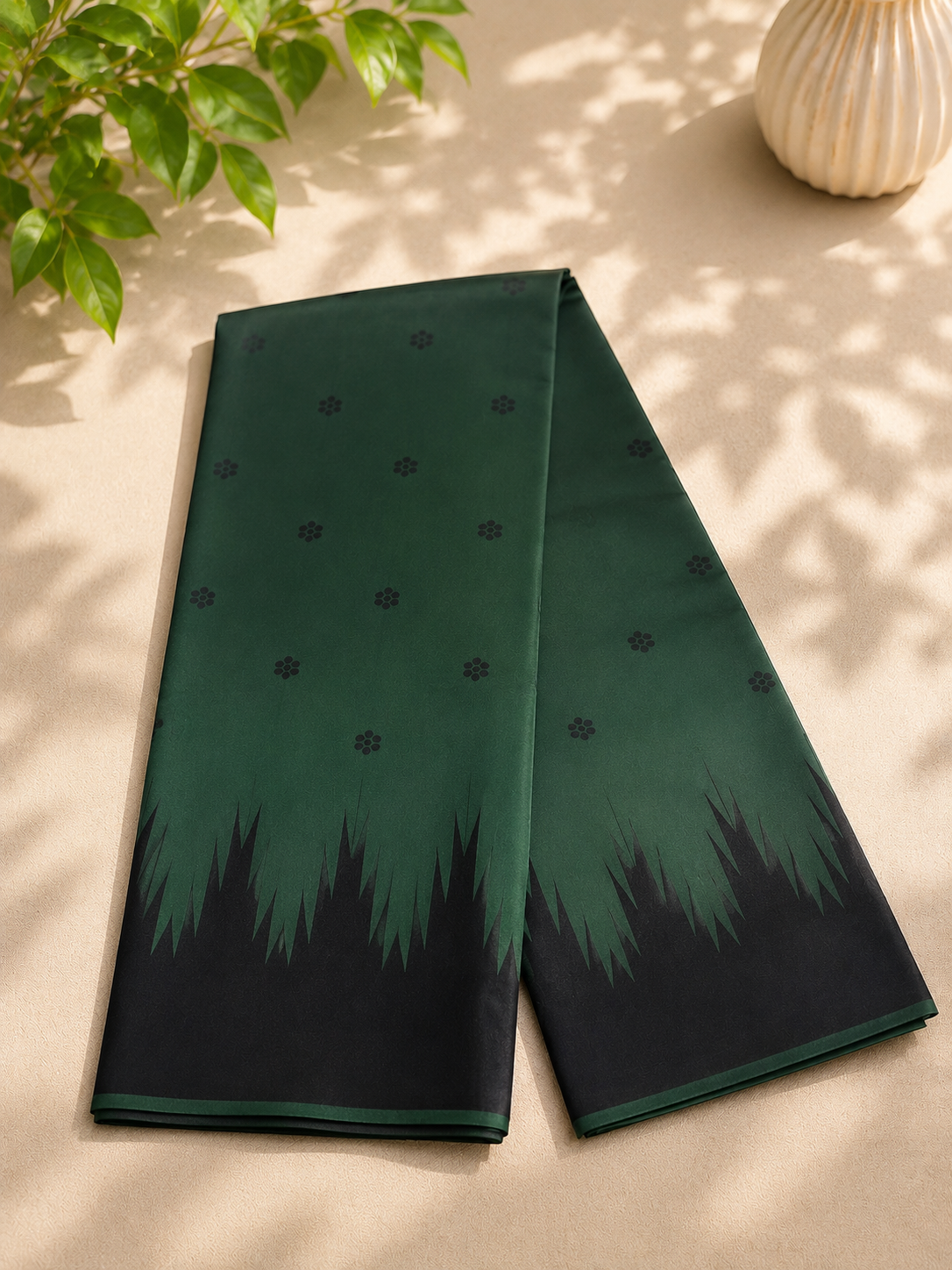 Semi-Silk Kanjivaram Saree – Dark Green with Black Temple Border & Butta Work