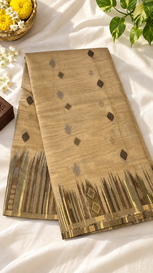 “Earthy Elegance – Beige & Olive Soft Silk Saree”