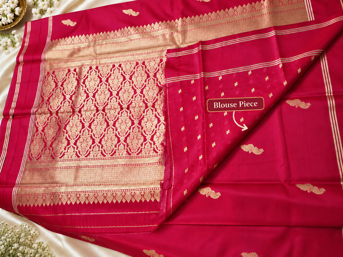 Royal Red Semi-Silk Saree with Gold Zari Brocade Pallu ✨