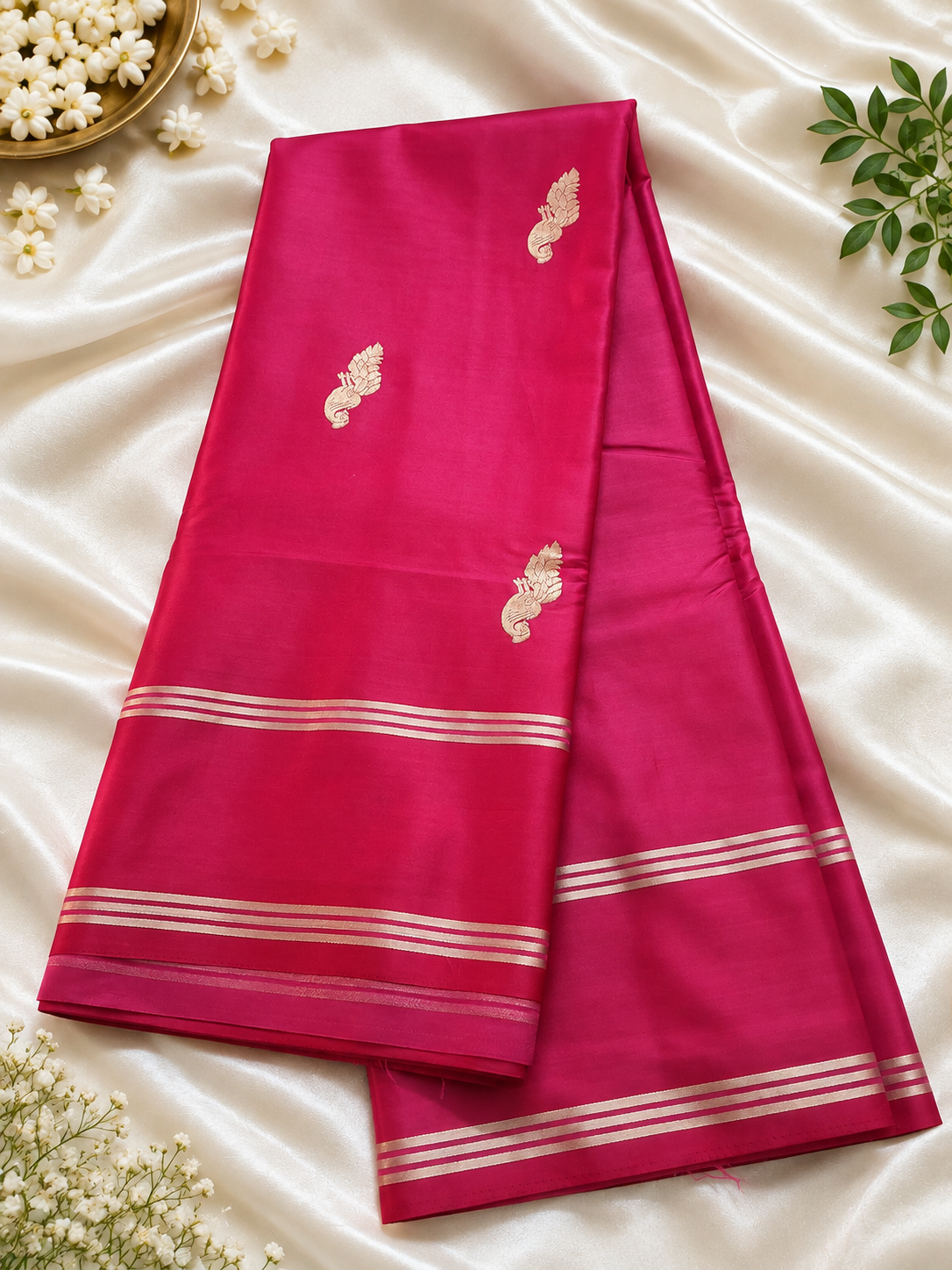 Royal Red Semi-Silk Saree with Gold Zari Brocade Pallu ✨
