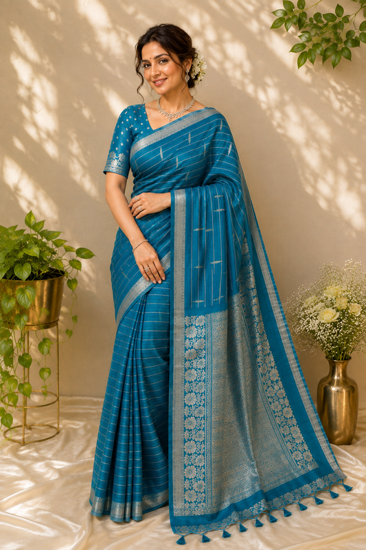 💙 Neelambari – Velhari Soft Silk Kanjivaram Saree