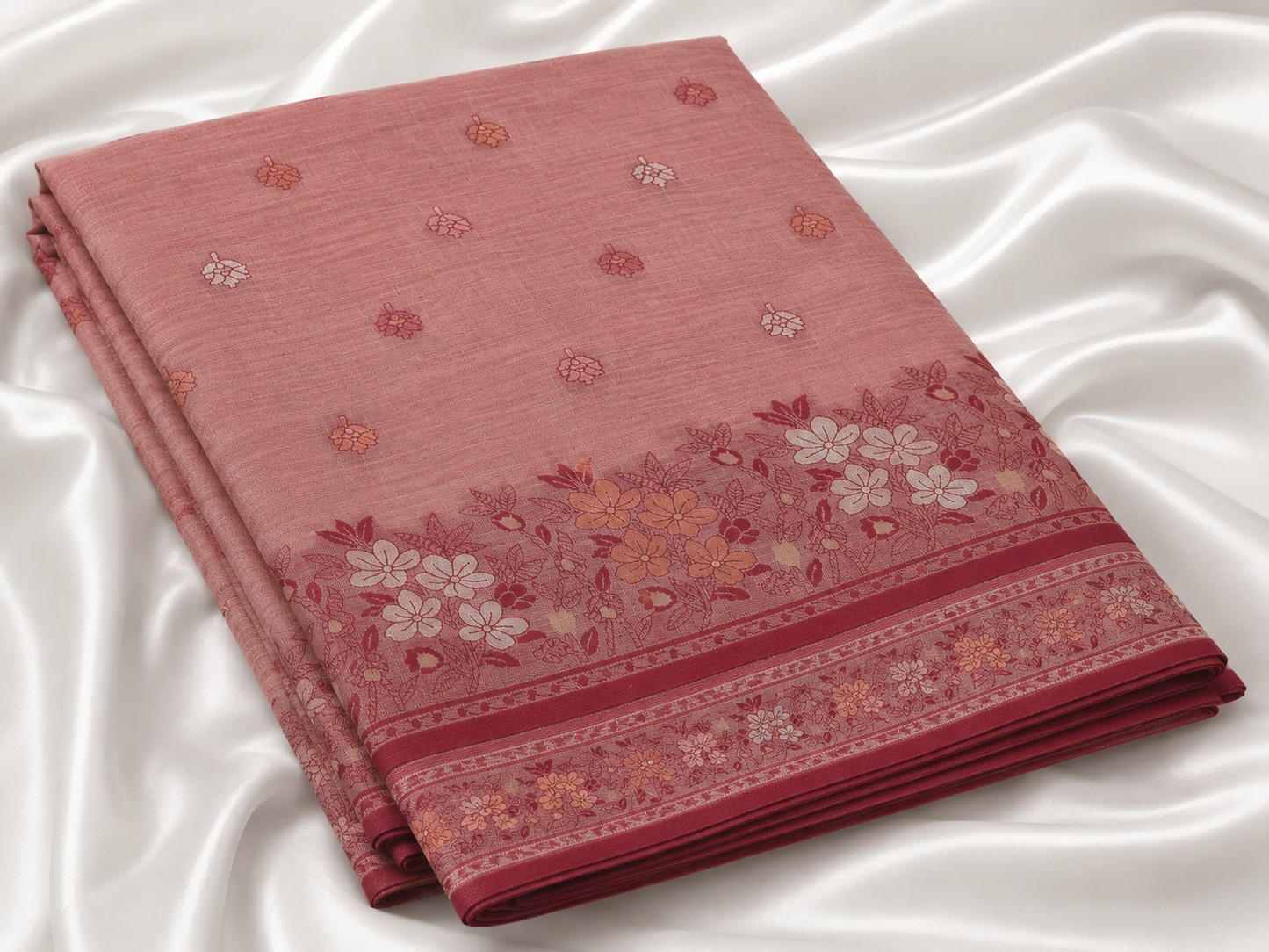 Jamuni Red Cotton Silk Saree | Meenakari Zari Handwoven Floral Motifs & Border