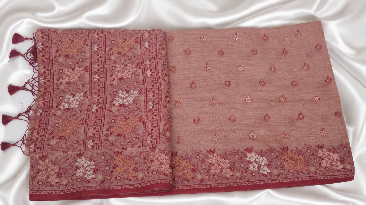 Jamuni Red Cotton Silk Saree | Meenakari Zari Handwoven Floral Motifs & Border