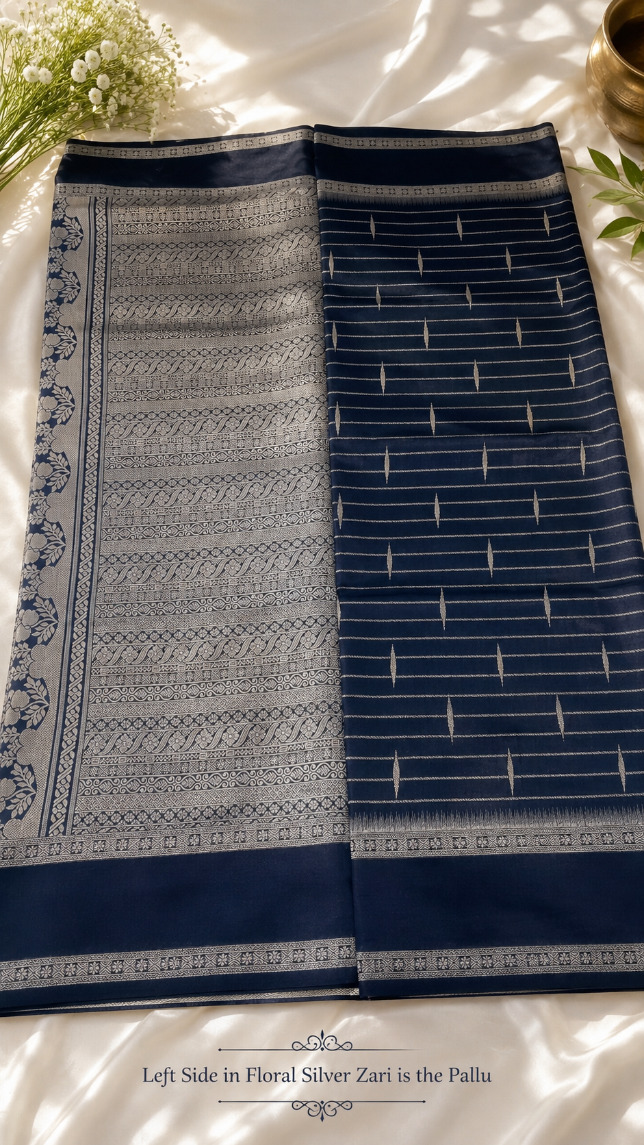 Navy Blue Veldhari Krishna Tilak Silk Saree