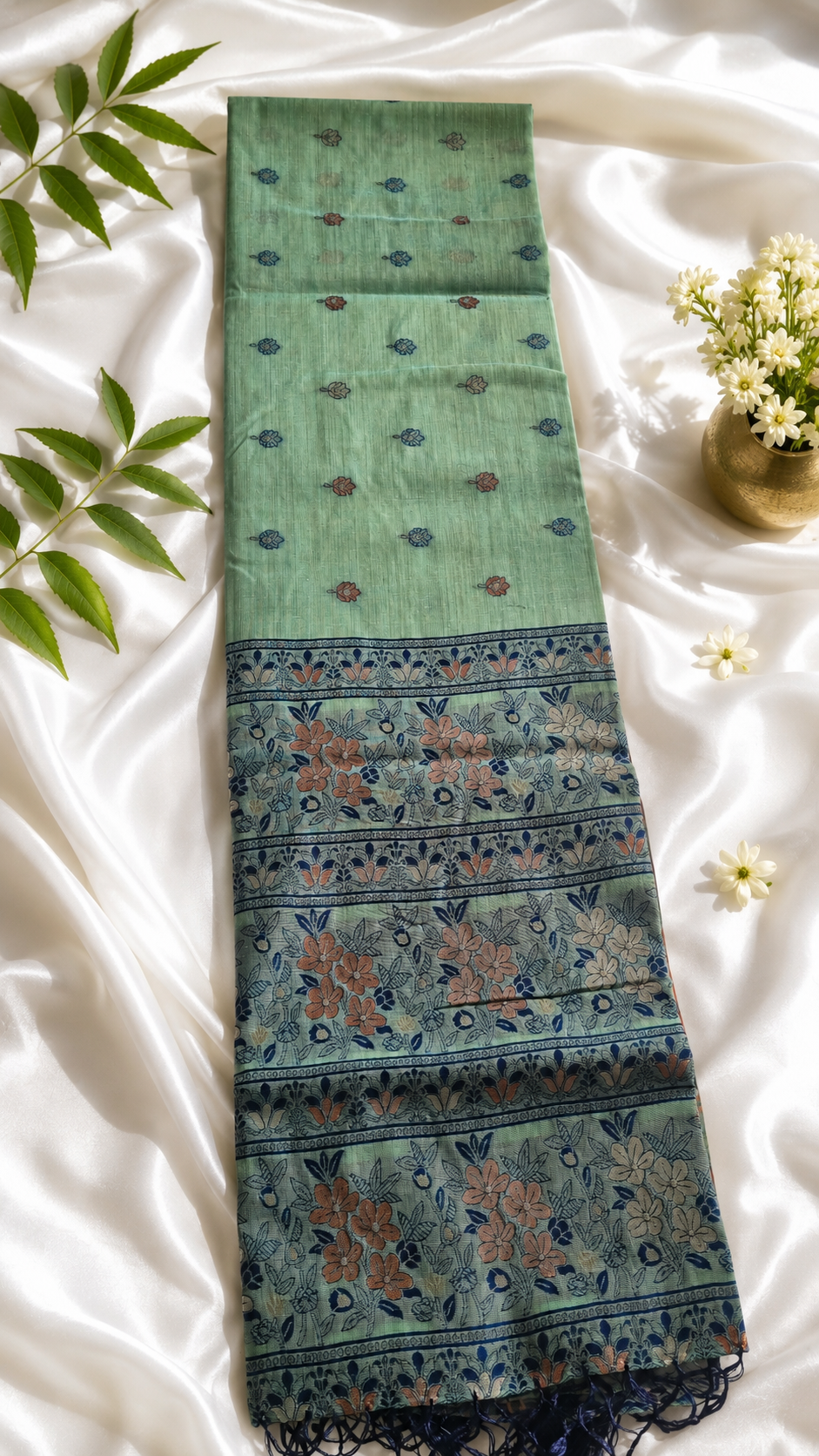 Teal Green Cotton Silk Saree with Meenakari Zari Work