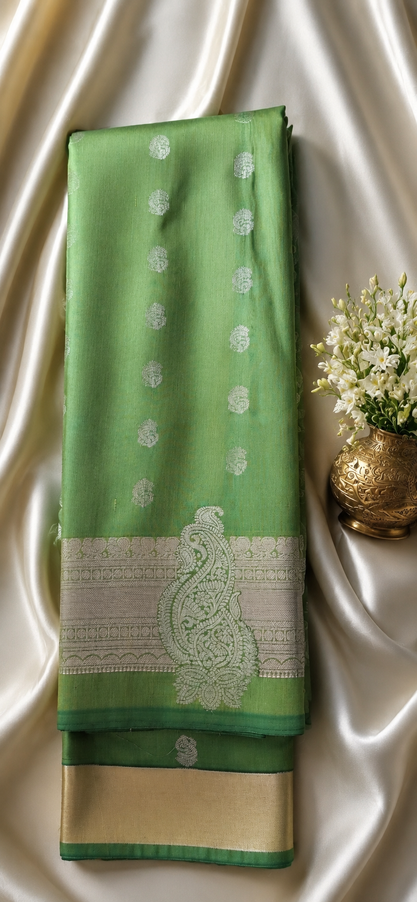 Festive Leaf Green Kanjivaram Soft Silk Saree with Zari Butti Work