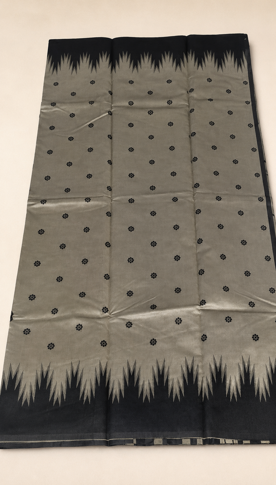 Ash Grey Kanjivaram Semi-Silk Saree with Black Temple Border