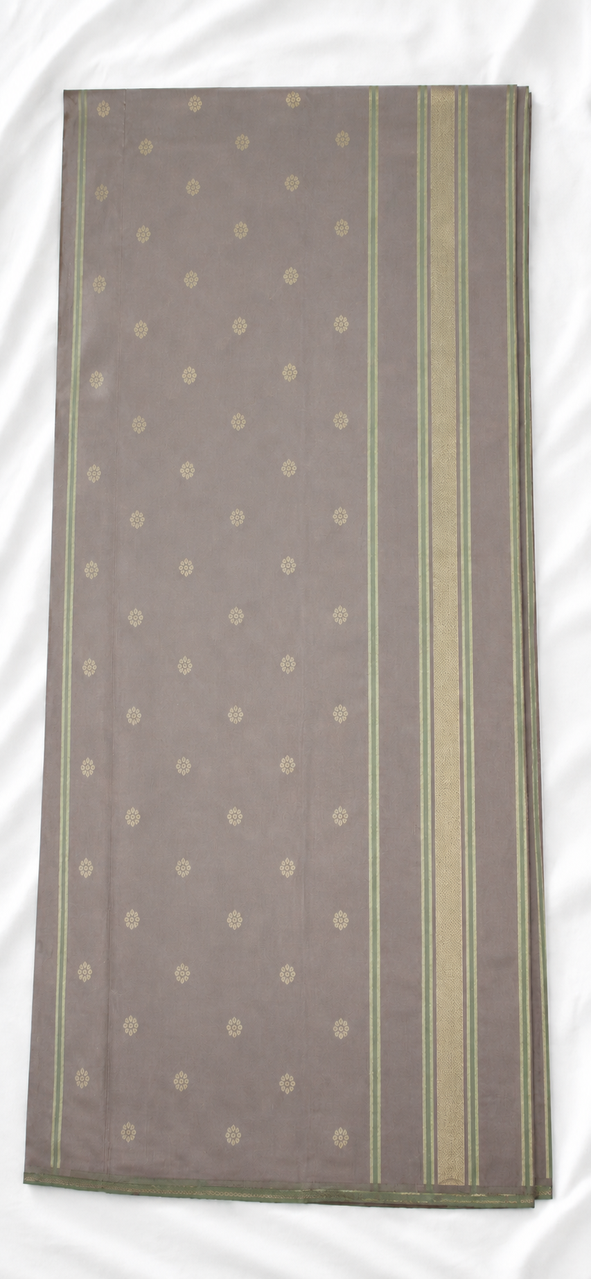 Semi-Silk Kanjivaram Saree – Ash Colour with Light Pink Temple Border & Bhutta Work