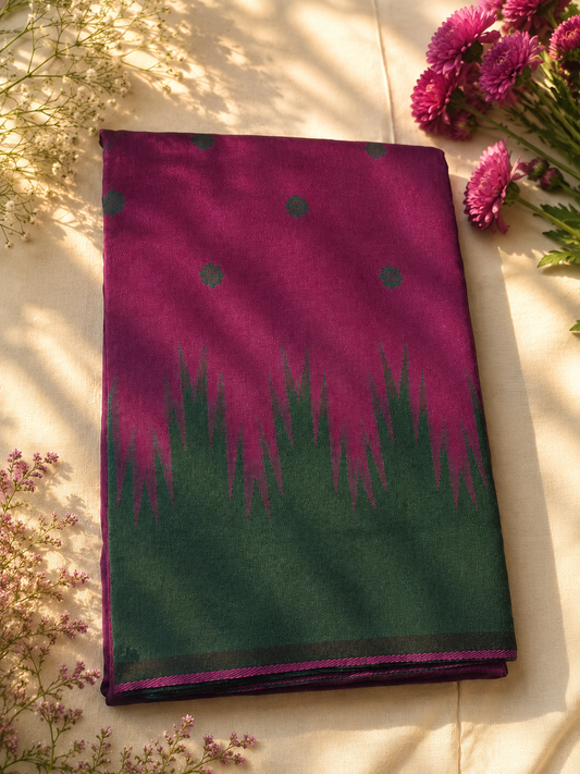 Semi-Silk Kanjivaram Saree – Purple with Green Temple Border