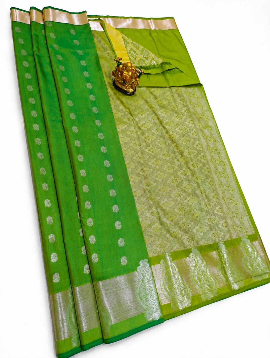 Festive Leaf Green Kanjivaram Soft Silk Saree with Zari Butti Work