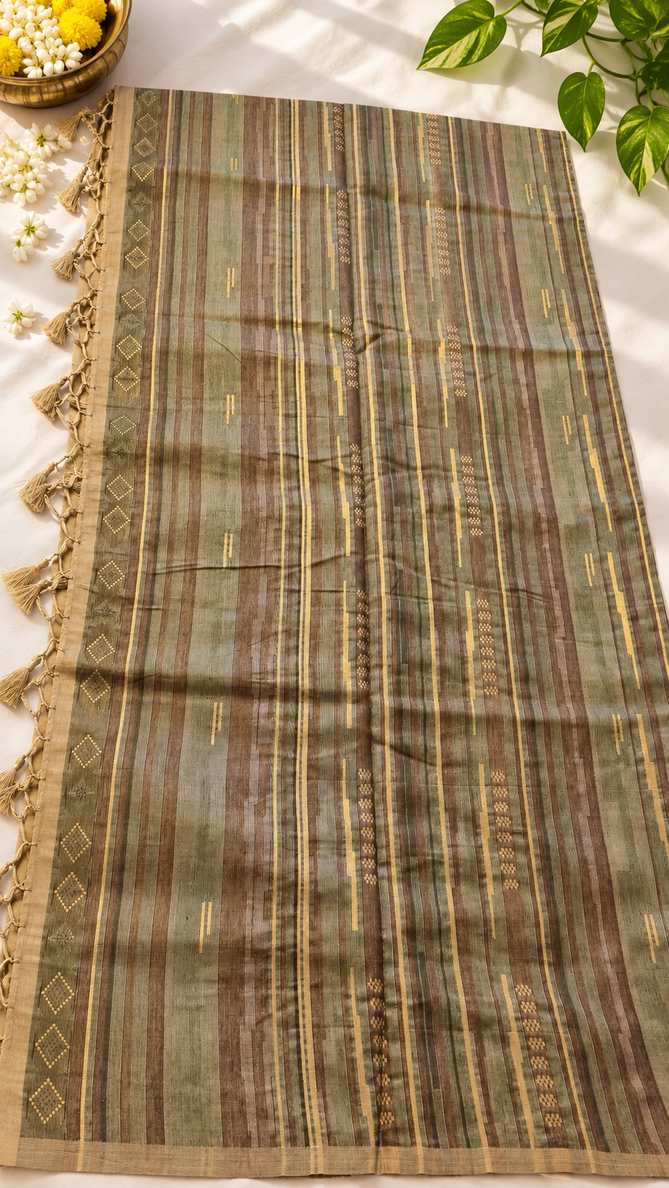 “Earthy Elegance – Beige & Olive Soft Silk Saree”