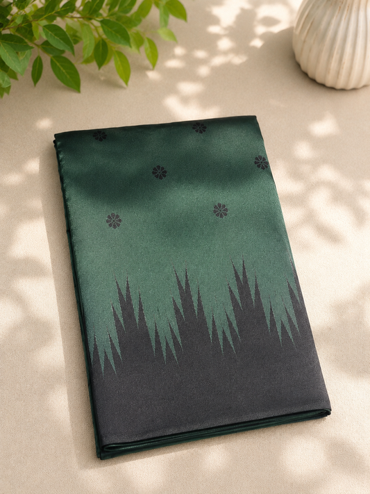 Semi-Silk Kanjivaram Saree – Dark Green with Black Temple Border & Butta Work