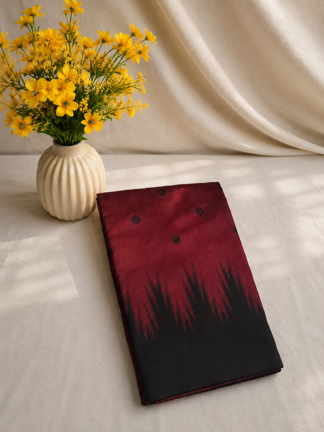 Semi-Silk Kanjivaram Saree – Red with Black Temple Border & Butta Work