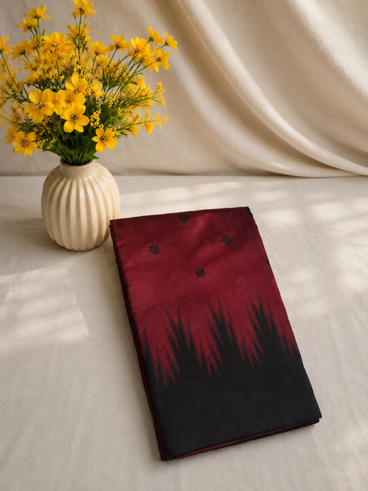 Semi-Silk Kanjivaram Saree – Red with Black Temple Border & Butta Work