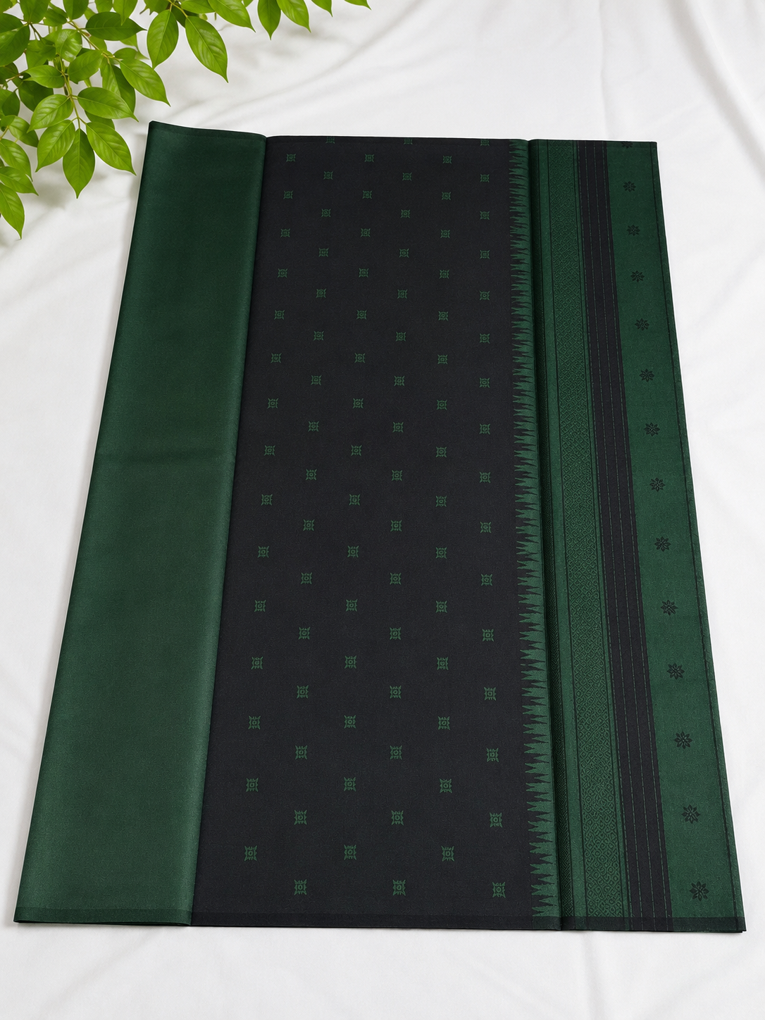 Semi-Silk Kanjivaram Saree – Dark Green with Black Temple Border & Butta Work
