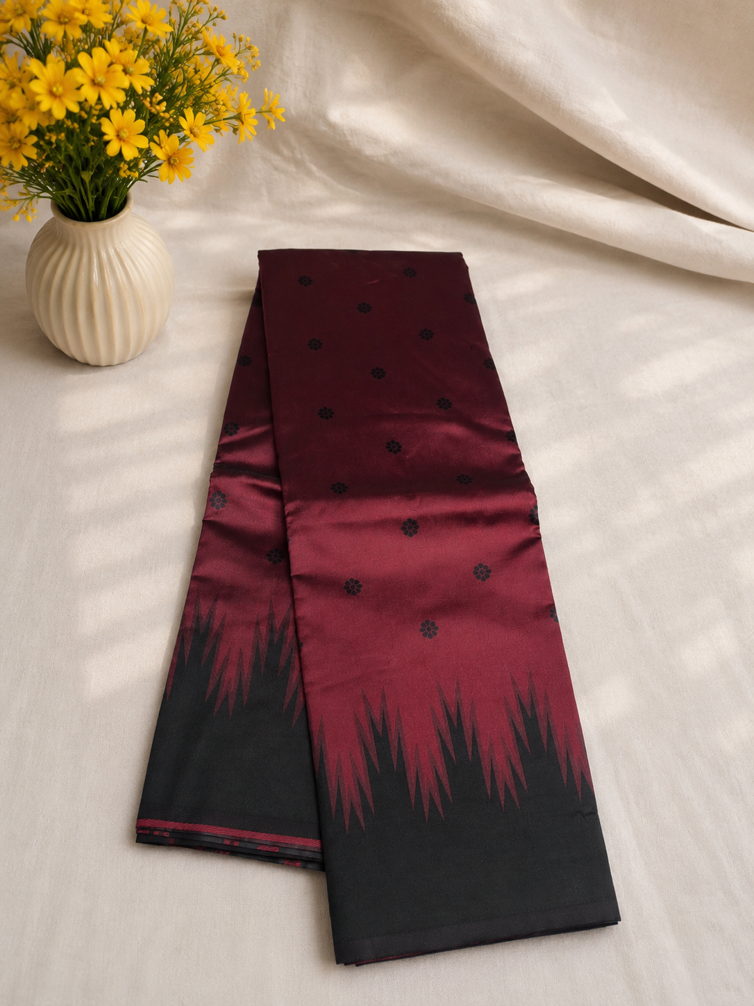 Semi-Silk Kanjivaram Saree – Red with Black Temple Border & Butta Work