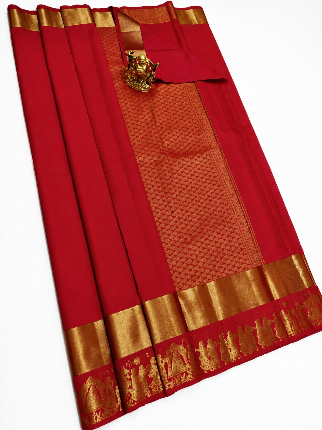 Festive Red Soft Silk Saree with Rich Gold Border