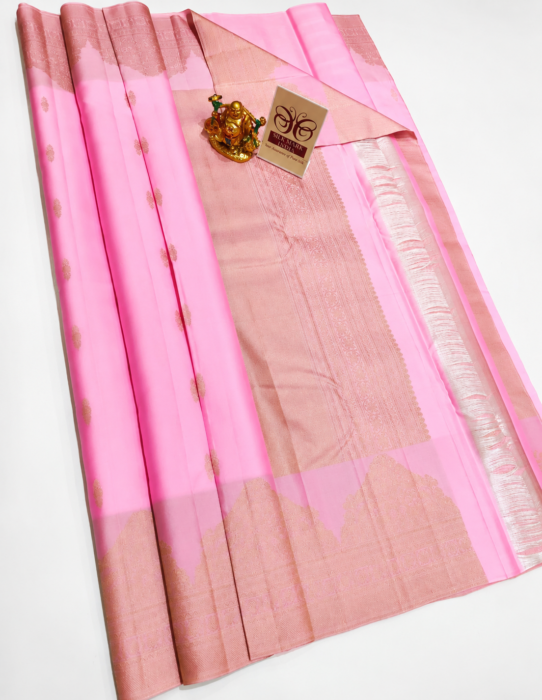 Pure Kanjivaram Blush Pink Silk Saree with Golden Zari