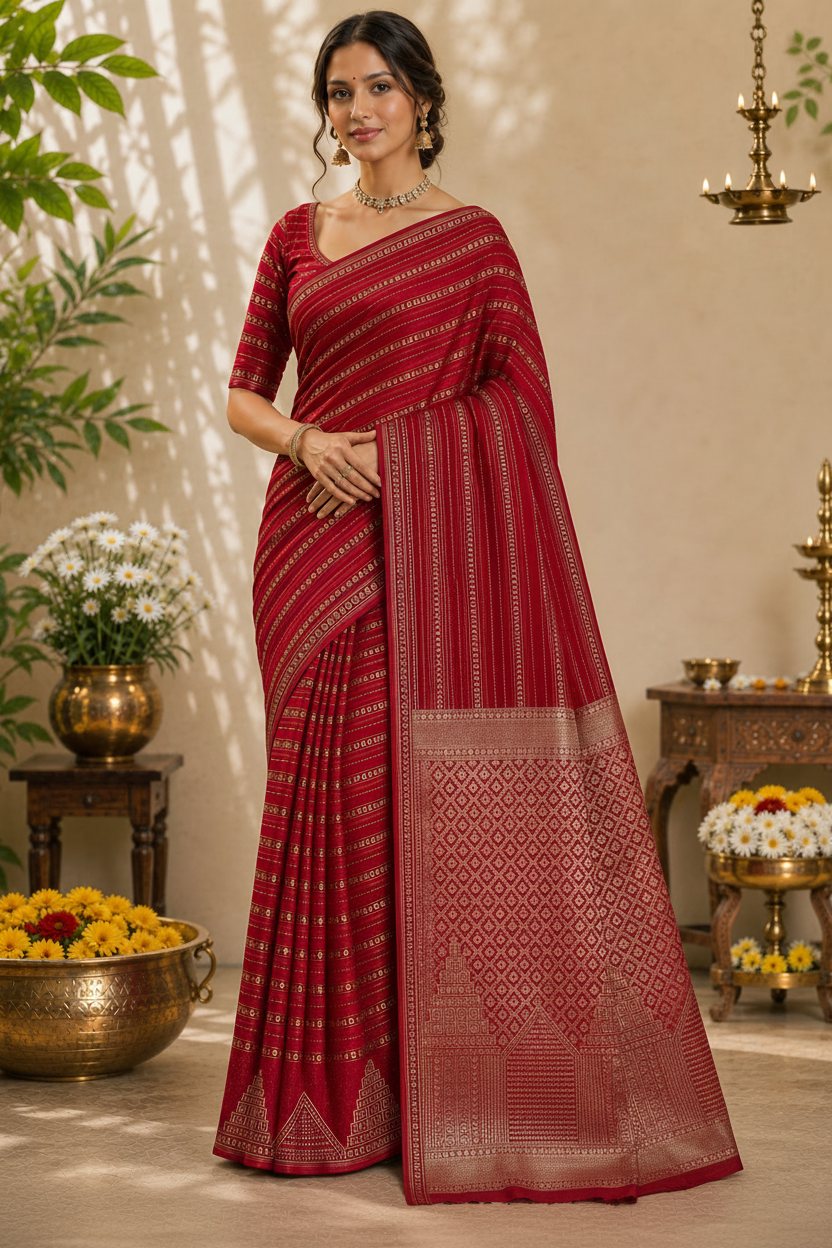 Red Saree with Updated Pallu